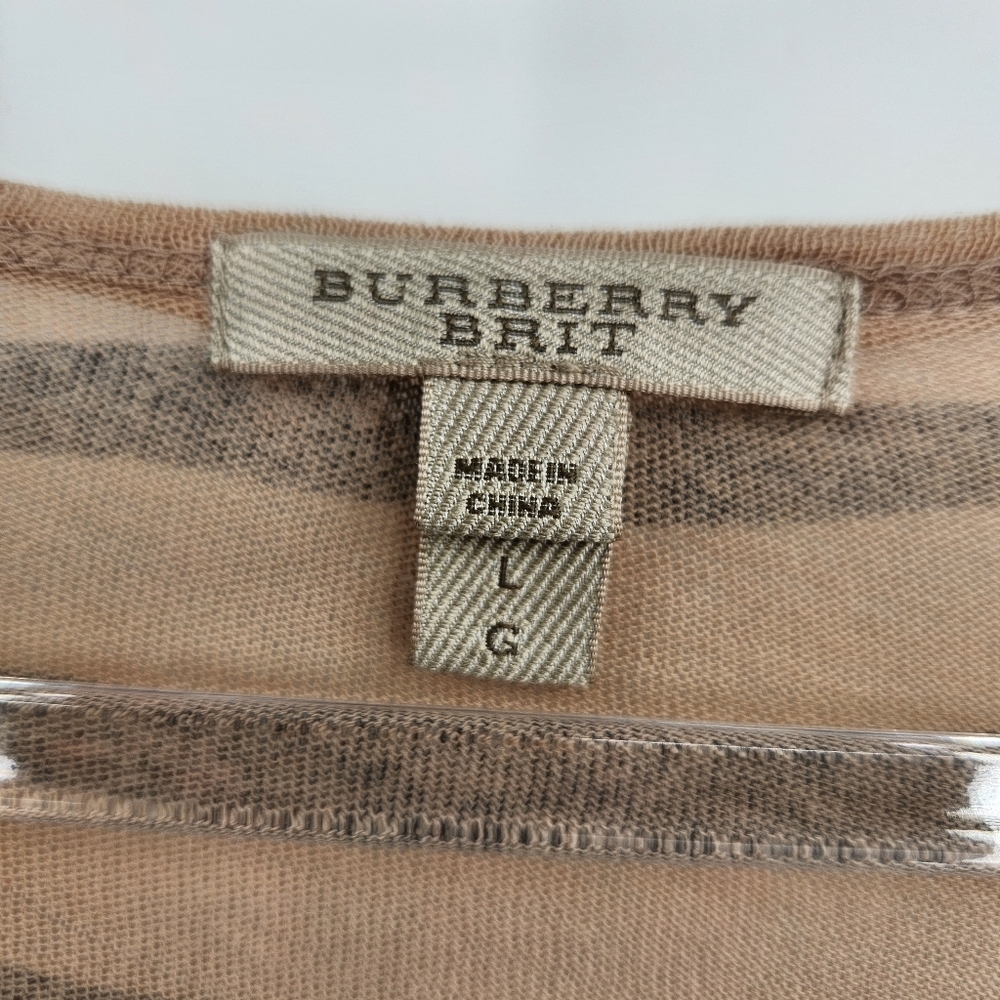 Burberry Brit Long Sleeve Striped Knit Top Womens Size Large Tan Black - Picture 6 of 9